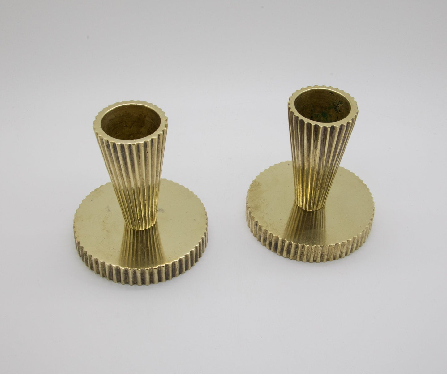 2 x Modernist TINOS Fluted Solid Bronze Candle Holders Mollaris.com