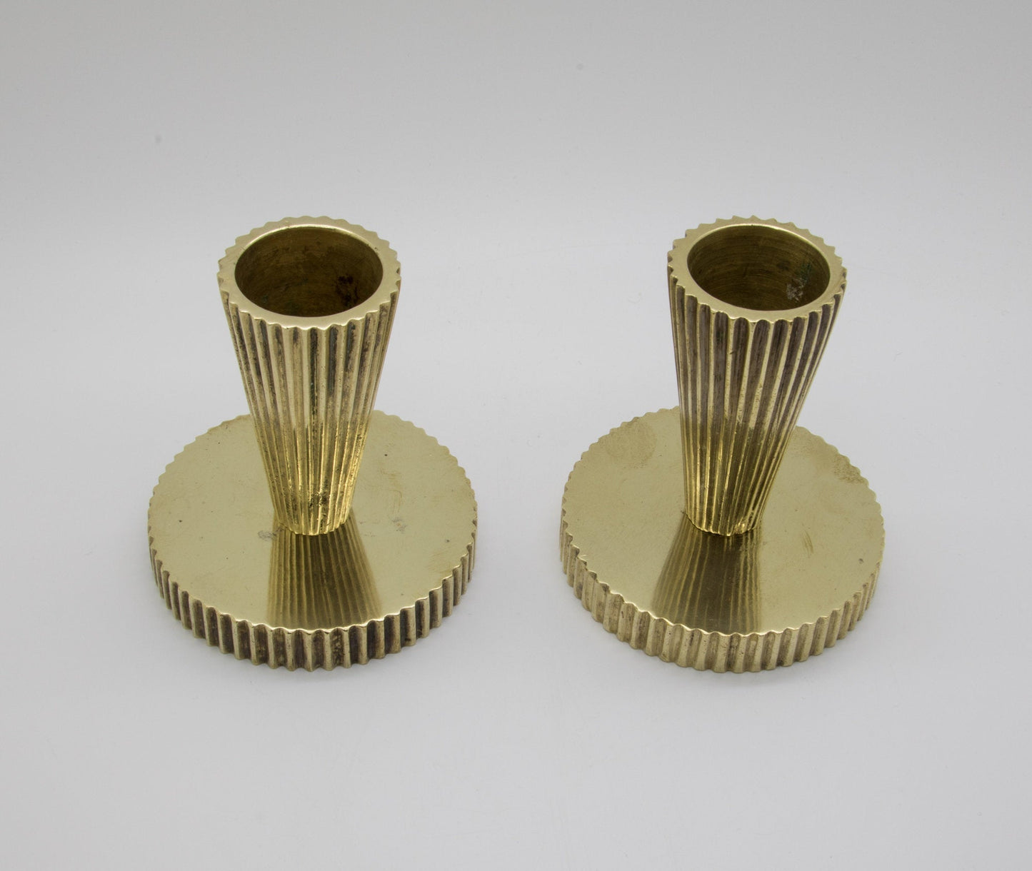 2 x Modernist TINOS Fluted Solid Bronze Candle Holders Mollaris.com