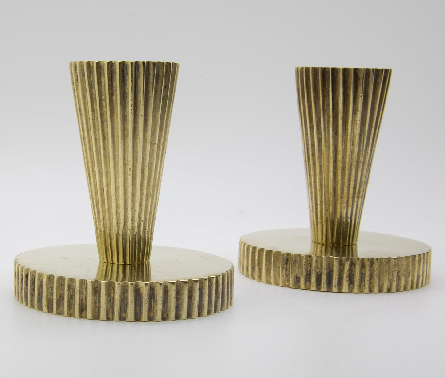 2 x Modernist TINOS Fluted Solid Bronze Candle Holders Mollaris.com