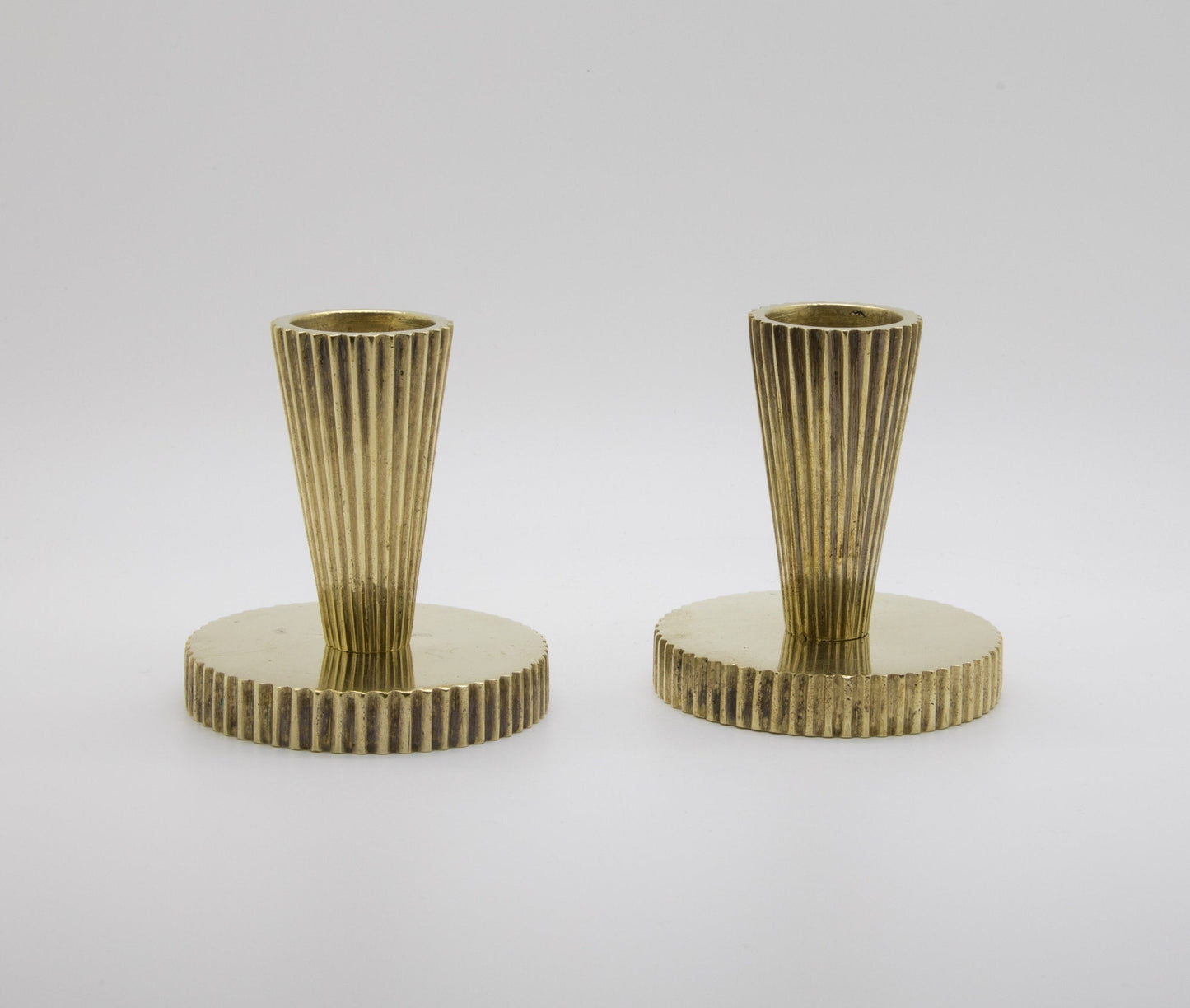 2 x Modernist TINOS Fluted Solid Bronze Candle Holders Mollaris.com