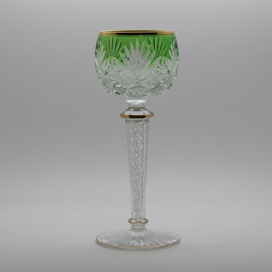 6 x Cristallerie SAINT LOUIS Antique French Wine Hock Cut Green Crystal Glasses Mollaris.com