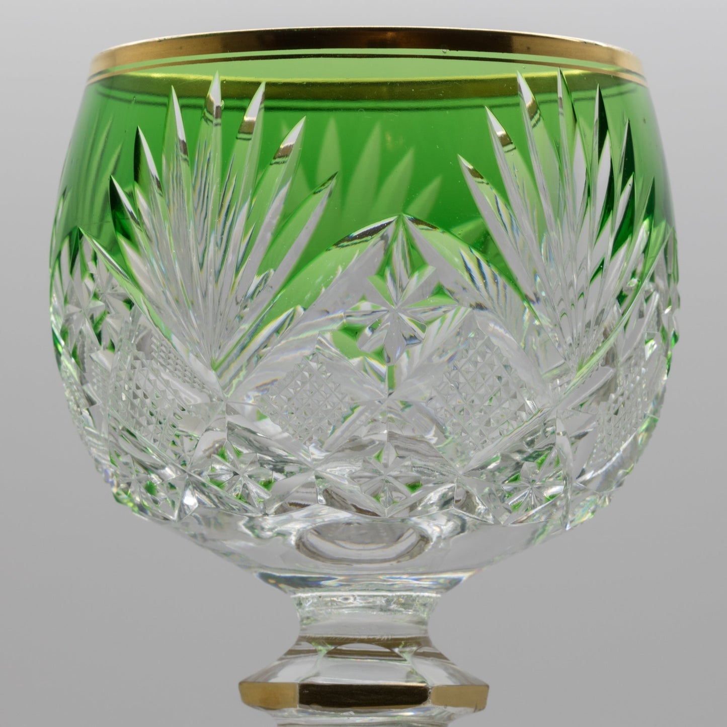 6 x Cristallerie SAINT LOUIS Antique French Wine Hock Cut Green Crystal Glasses Mollaris.com