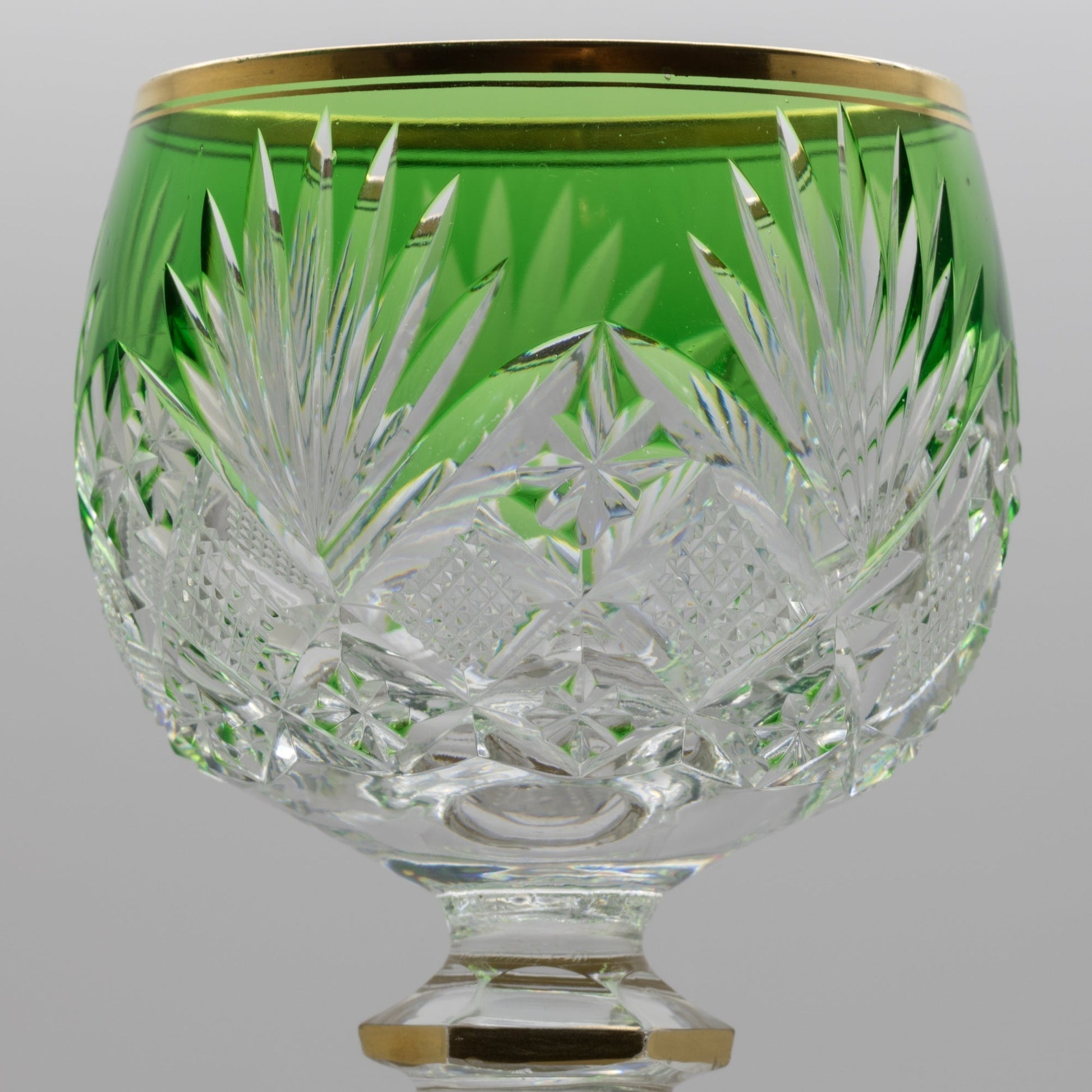 6 x Cristallerie SAINT LOUIS Antique French Wine Hock Cut Green Crystal Glasses Mollaris.com 