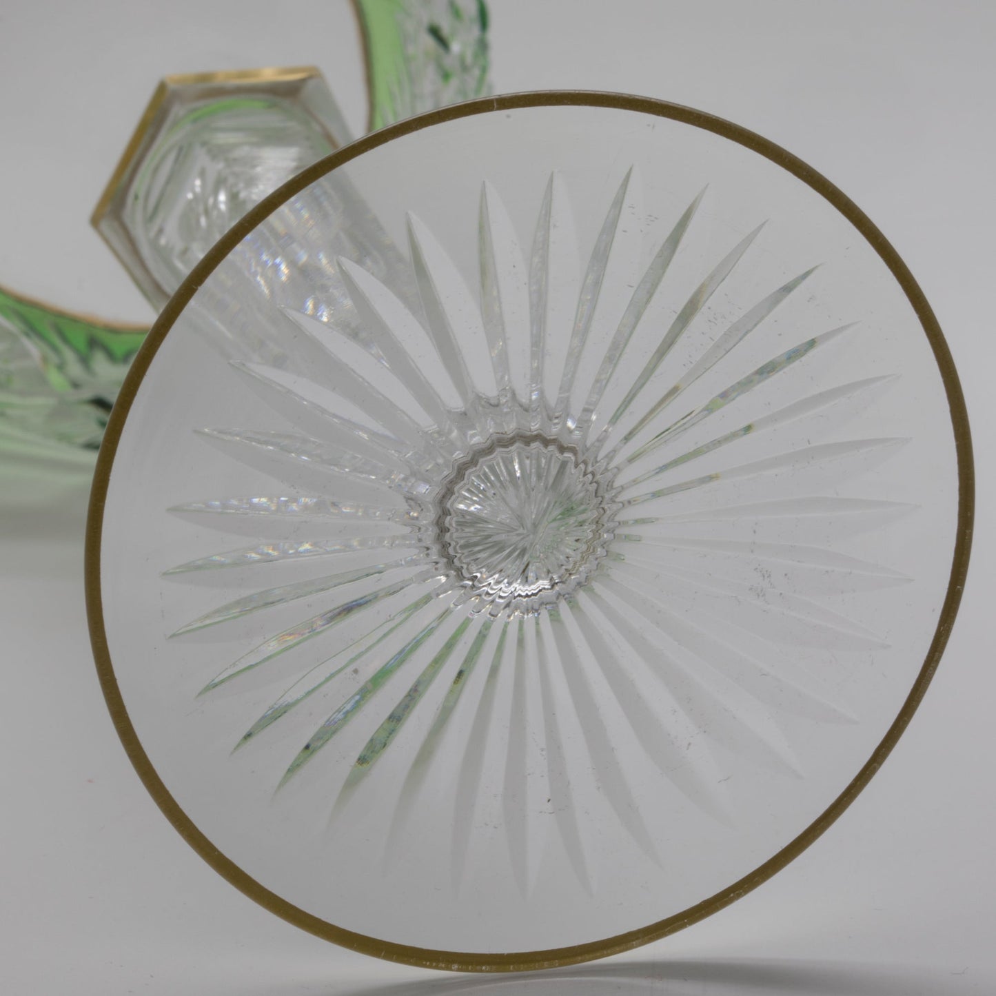 6 x Cristallerie SAINT LOUIS Antique French Wine Hock Cut Green Crystal Glasses Mollaris.com