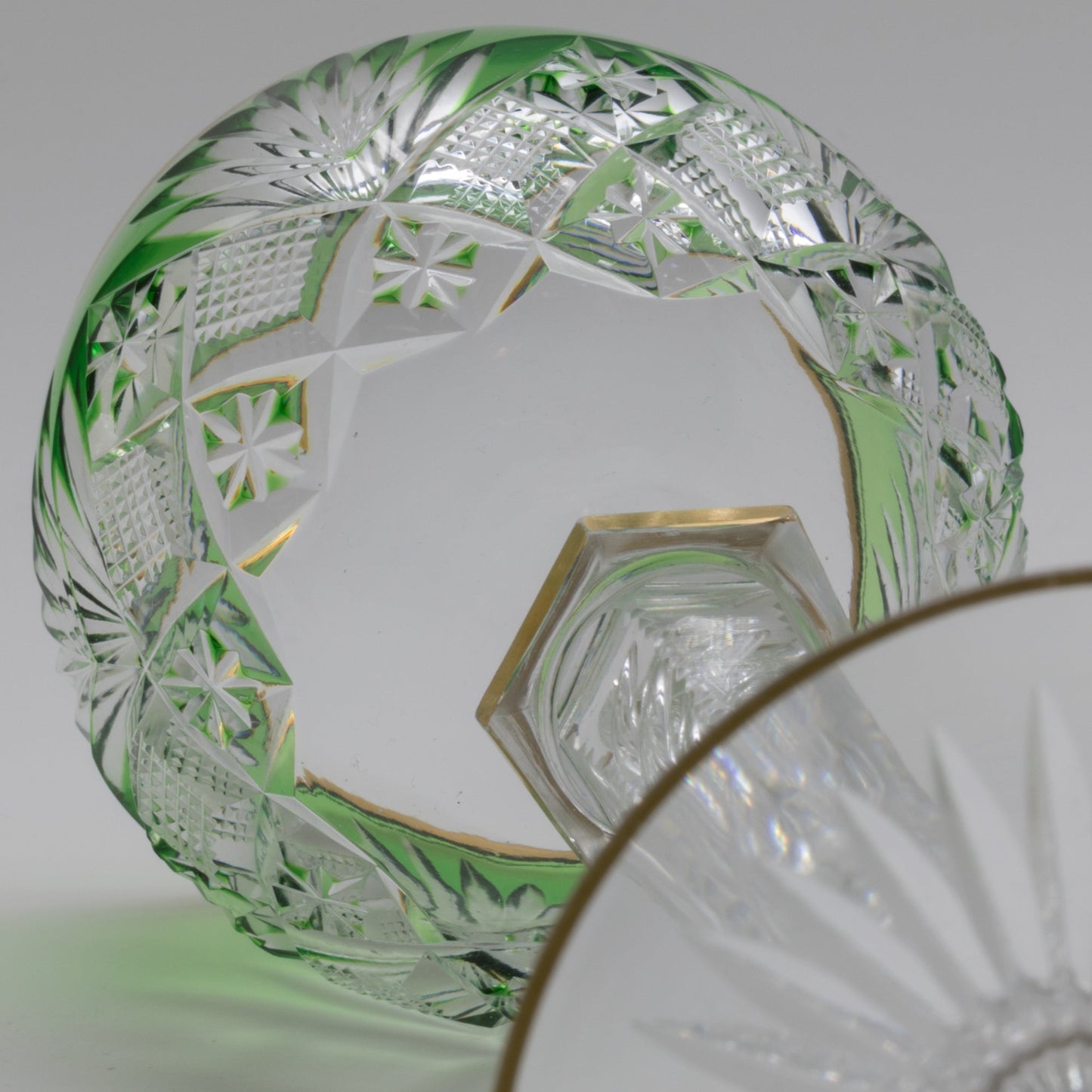6 x Cristallerie SAINT LOUIS Antique French Wine Hock Cut Green Crystal Glasses Mollaris.com