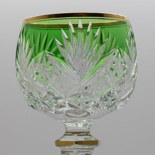 6 x Cristallerie SAINT LOUIS Antique French Wine Hock Cut Green Crystal Glasses Mollaris.com