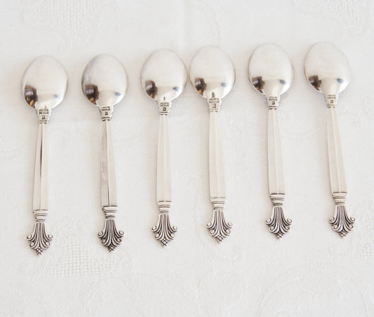 6 x Georg Jensen ACANTHUS Solid Sterling Silver (925S) Coffee Spoons Mollaris.com