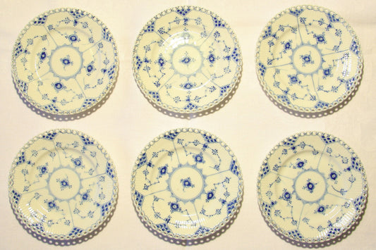 6 x Royal Copenhagen BLUE FLUTED FULL LACE Porcelain Dessert Plates #1088 Mollaris.com