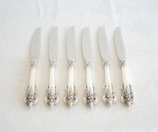6 x Wallace GRANDE BAROQUE Sterling Silver Place / Lunch Knives (9 inches) Mollaris.com