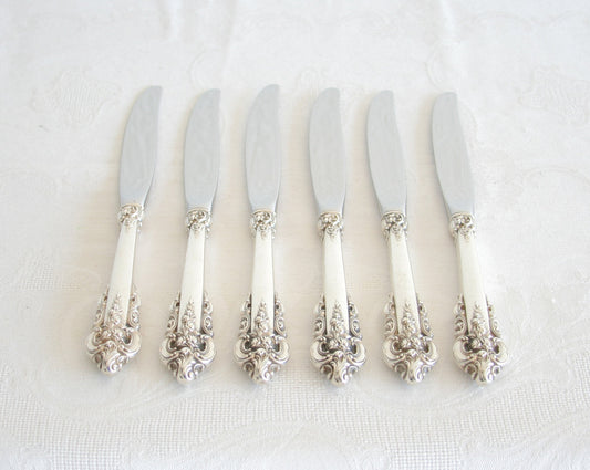 6 x Wallace GRANDE BAROQUE Sterling Silver Place / Lunch Knives (9 inches) Mollaris.com