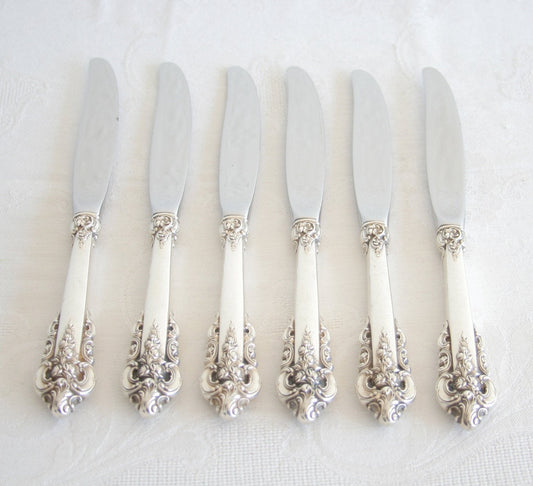 6 x Wallace GRANDE BAROQUE Sterling Silver Place / Lunch Knives (9 inches) Mollaris.com