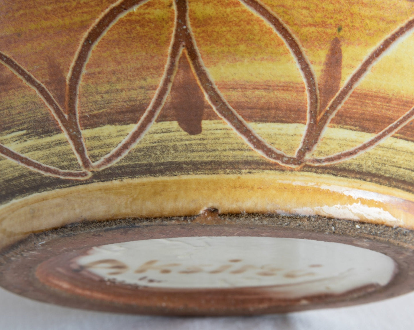 AKSEL SIGVALD NIELSEN Knabstrup Geometric Patterned Yellow Orange Glazed Ceramic Floor Vase Mollaris.com