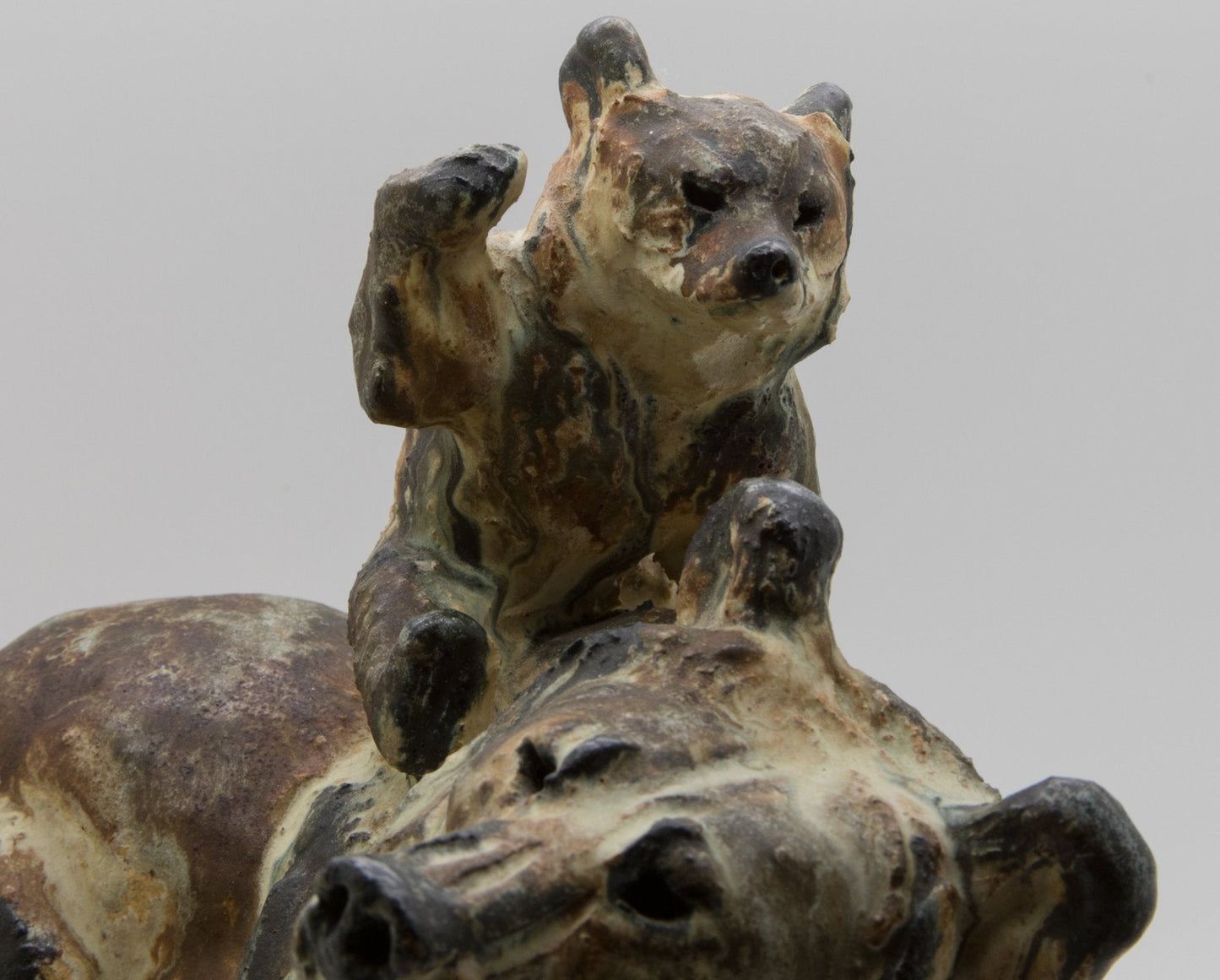 ARNE INGDAM Large Unique Brown Glazed Stoneware Bear With Cub Sculpture Mollaris.com