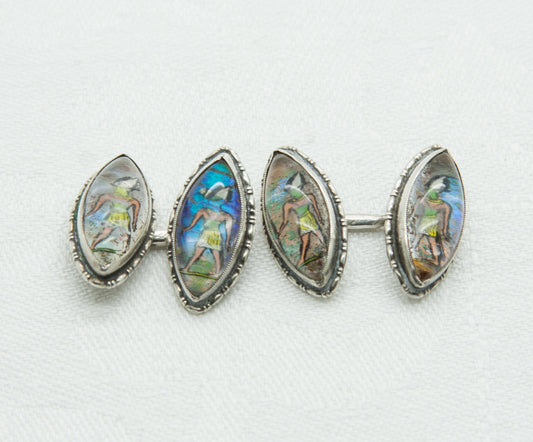 ART DECO Egyptian Revival Clear Gemstones Solid Silver (900S) Cufflinks Mollaris.com
