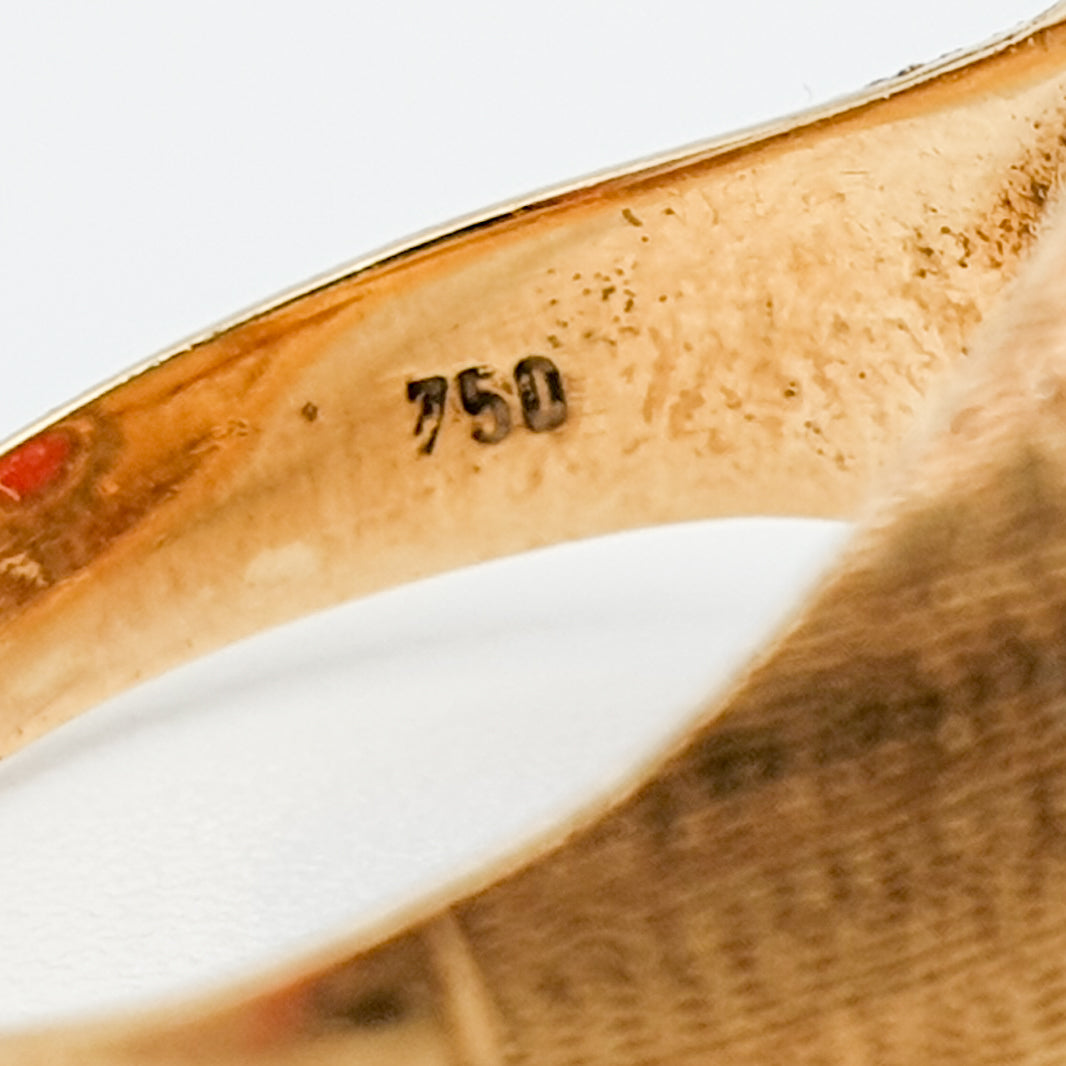 Antique Italian Coral Cabochon 18K Solid Gold (750) Ring Mollaris.com