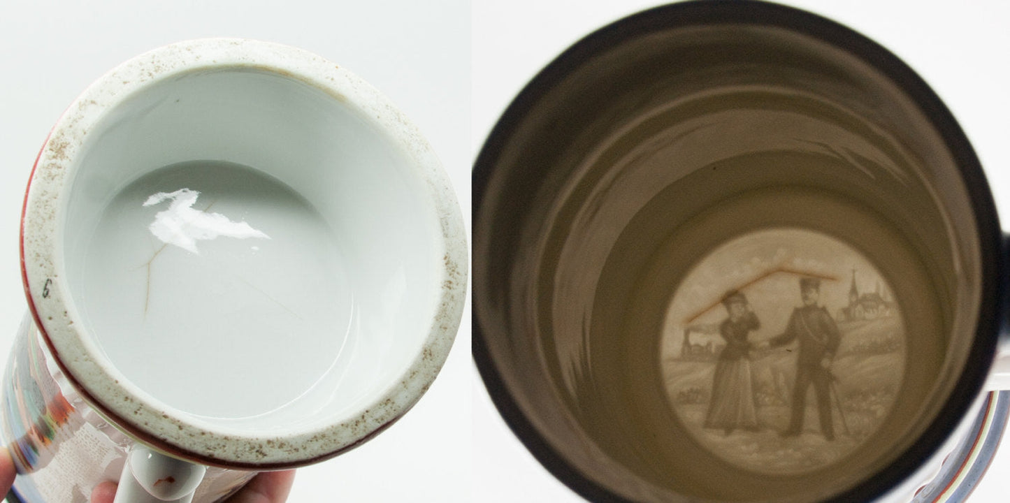 Antique REGIMENTAL Artillery Lithopane Porcelain Beer Stein Mollaris.com