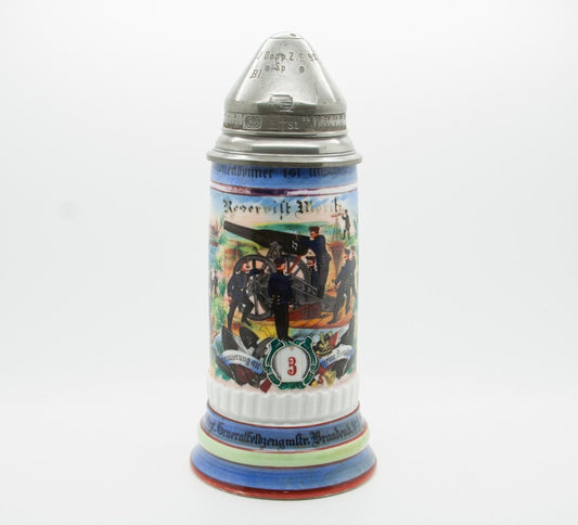 Antique REGIMENTAL Artillery Lithopane Porcelain Beer Stein Mollaris.com