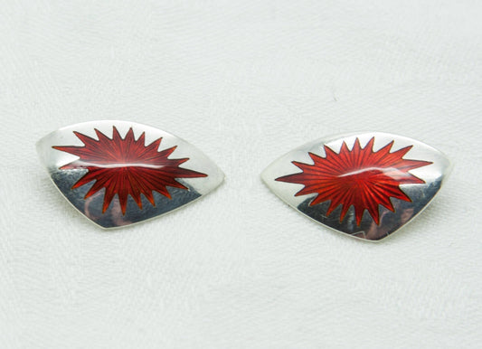 B. MARGOSSIAN Modernist Red Enamel Star Burst Clip-on Solid Sterling Silver (925S) Earrings Mollaris.com