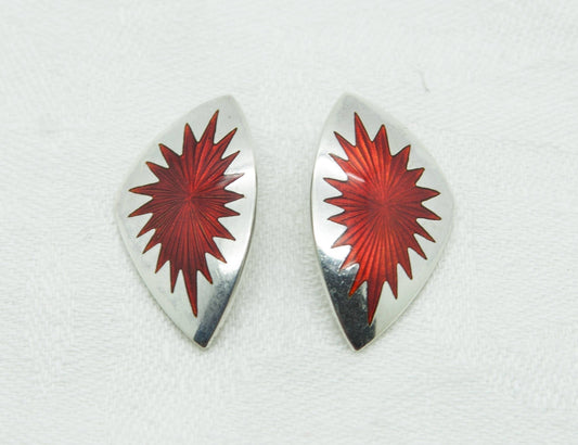 B. MARGOSSIAN Modernist Red Enamel Star Burst Clip-on Solid Sterling Silver (925S) Earrings Mollaris.com