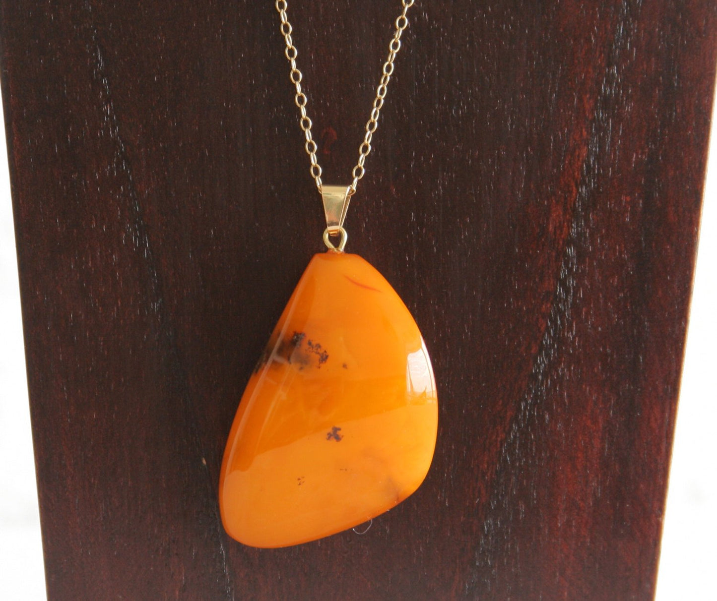BALTIC AMBER Butterscotch Egg Yolk 20 gr Pendant on 14K Solid Gold (585) Chain Mollaris.com