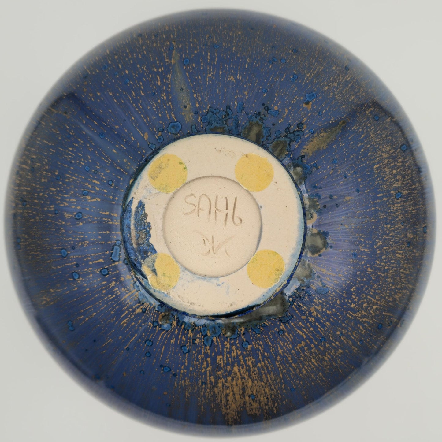 BIRTHE SAHL Large Blue Crystal Glazed Stoneware Fruit Bowl Mollaris.com