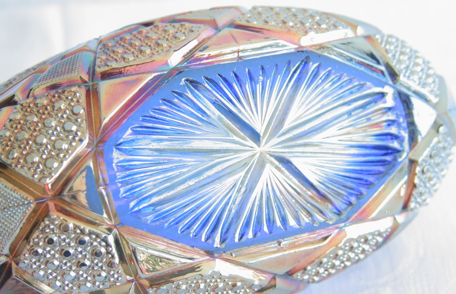 BROCKWITZ Carnival Glass Blue NORTHERN LIGHTS Jardiniere Mollaris.com