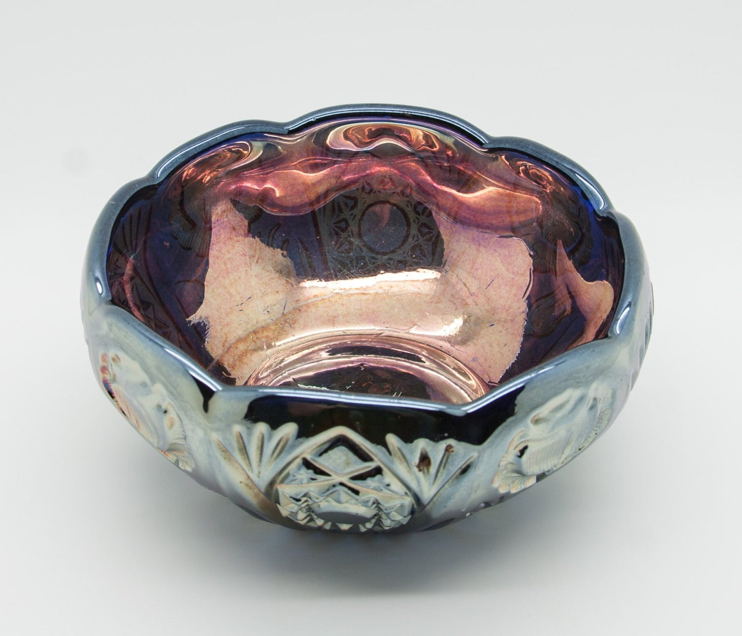 BROCKWITZ Carnival Glass Blue ROSE GARDEN Bowl Rosebowl Mollaris.com