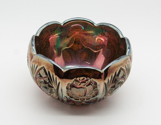 BROCKWITZ Carnival Glass Blue ROSE GARDEN Bowl Rosebowl Mollaris.com