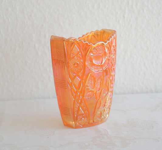 BROCKWITZ Carnival Glass Marigold ROSE GARDEN Small Letter Vase Mollaris.com
