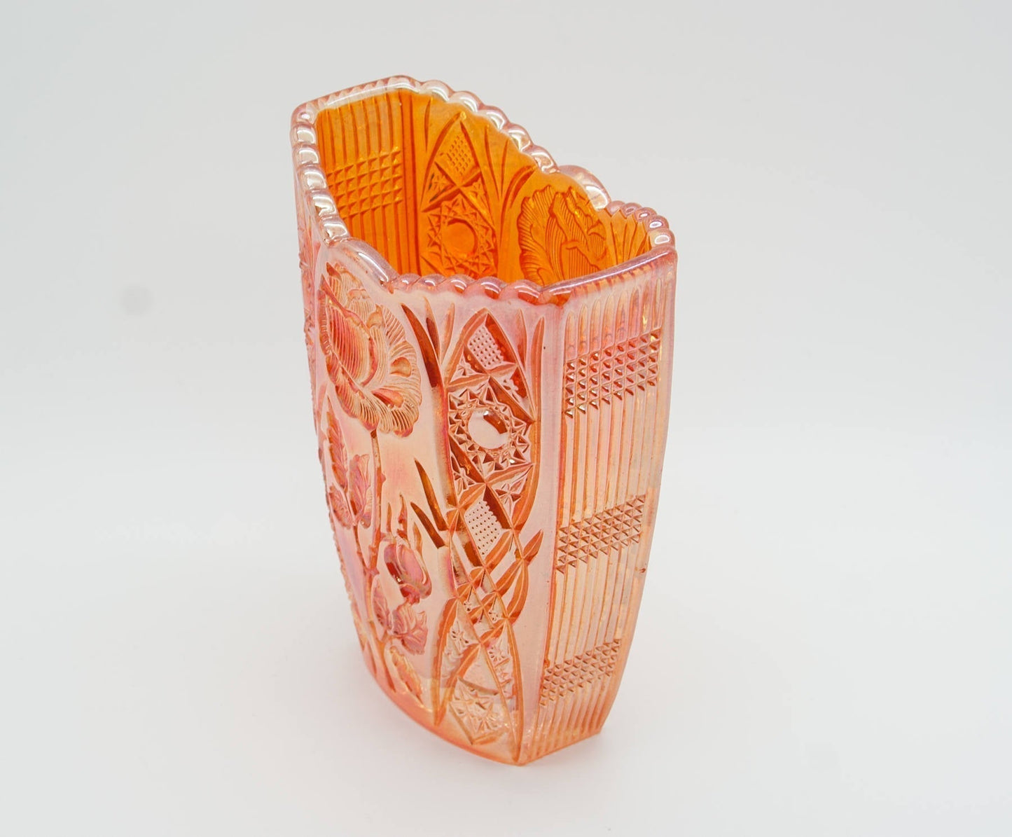 BROCKWITZ Carnival Glass Marigold ROSE GARDEN Small Letter Vase Mollaris.com