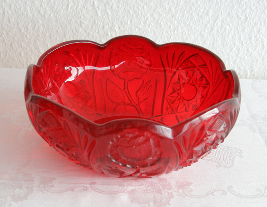 BROCKWITZ Rose Garden Ruby Red Large Glass Rose Bowl Mollaris.com