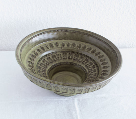 Bitossi ALDO LONDI Large ZINGO Pattern Olive Green Ceramic Bowl Mollaris.com