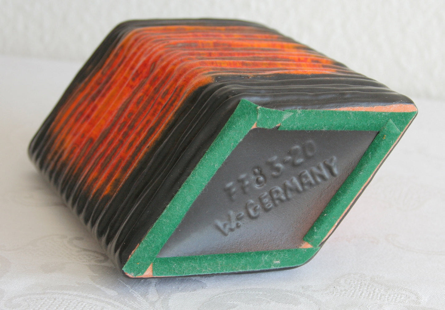 CARSTENS Ribbed Orange and Black Glazed Fat Lava Ceramic Vase Mollaris.com