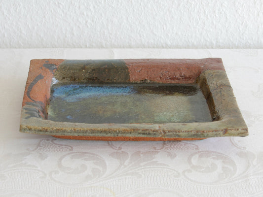 CONNY WALTHER Studio Large Rectangular Green Blue Glazed Stoneware Dish Mollaris.com