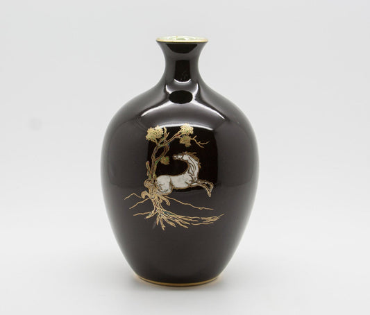 CROWN DEVON Pegasus Black & Gold Decorated Porcelain Vase Mollaris.com