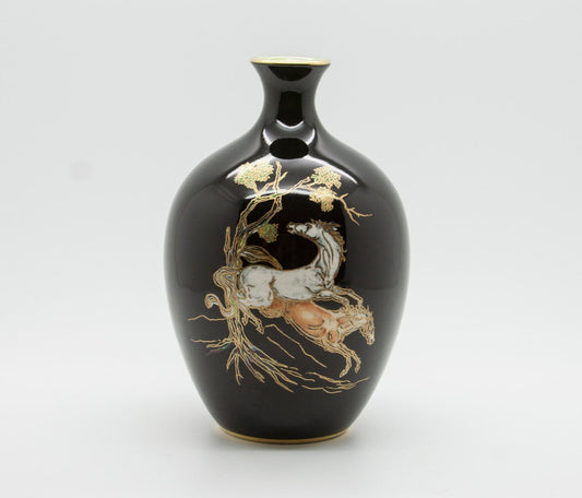 CROWN DEVON Pegasus Black & Gold Decorated Porcelain Vase Mollaris.com