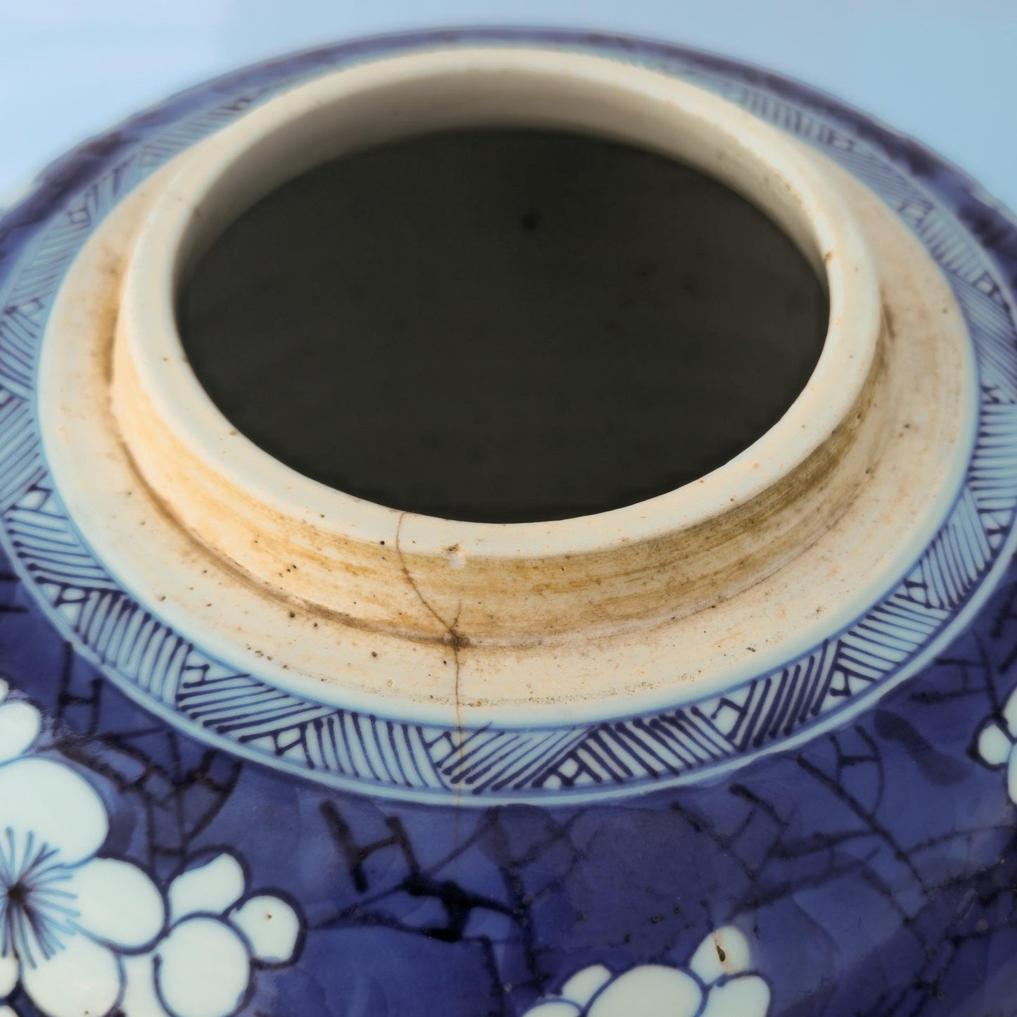 Chinese 18thC. Blue and White Ginger Jar Plum Blossoms Cracked Ice Pattern Kangxi Qing Mollaris.com