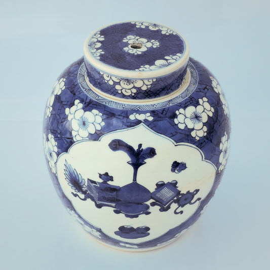 Chinese 18thC. Blue and White Ginger Jar Plum Blossoms Cracked Ice Pattern Kangxi Qing Mollaris.com