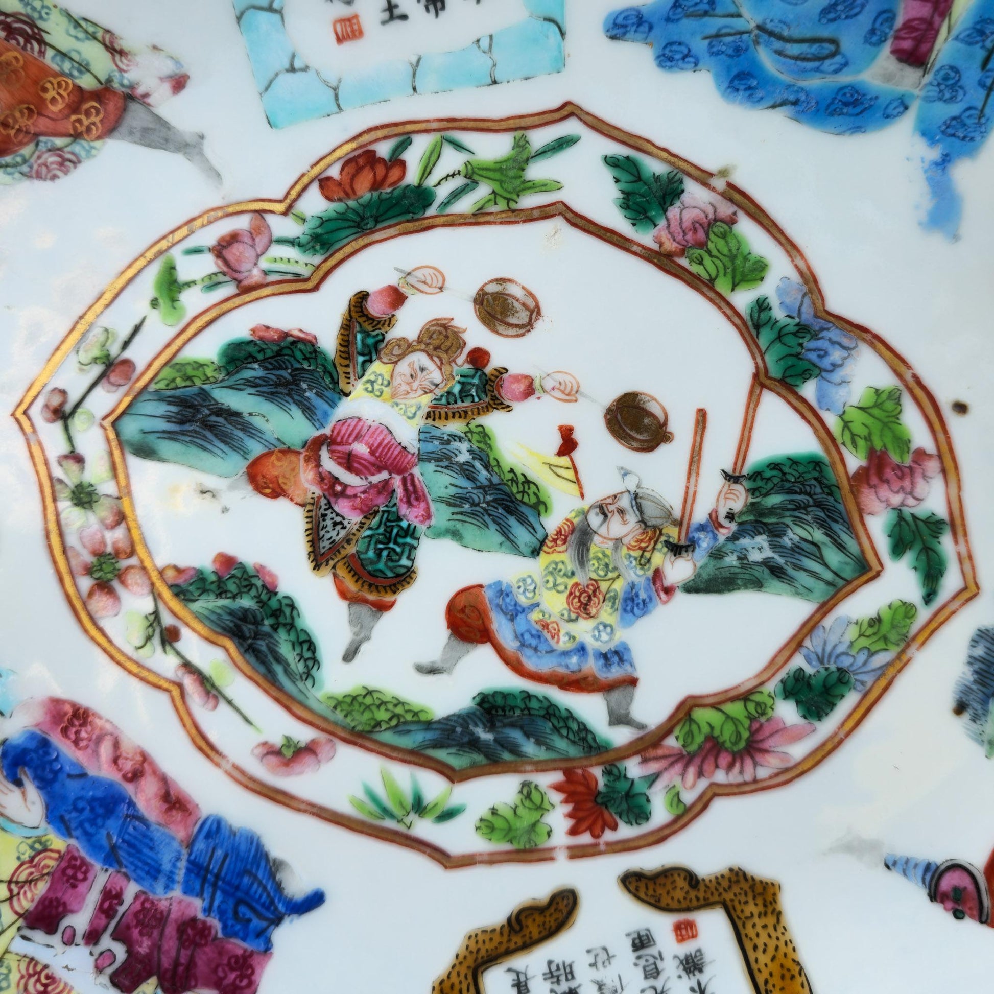 Chinese 19thC. Famille Rose Wu Shuang Pu Porcelain Teapot Tray Daoguang Qing Mollaris.com