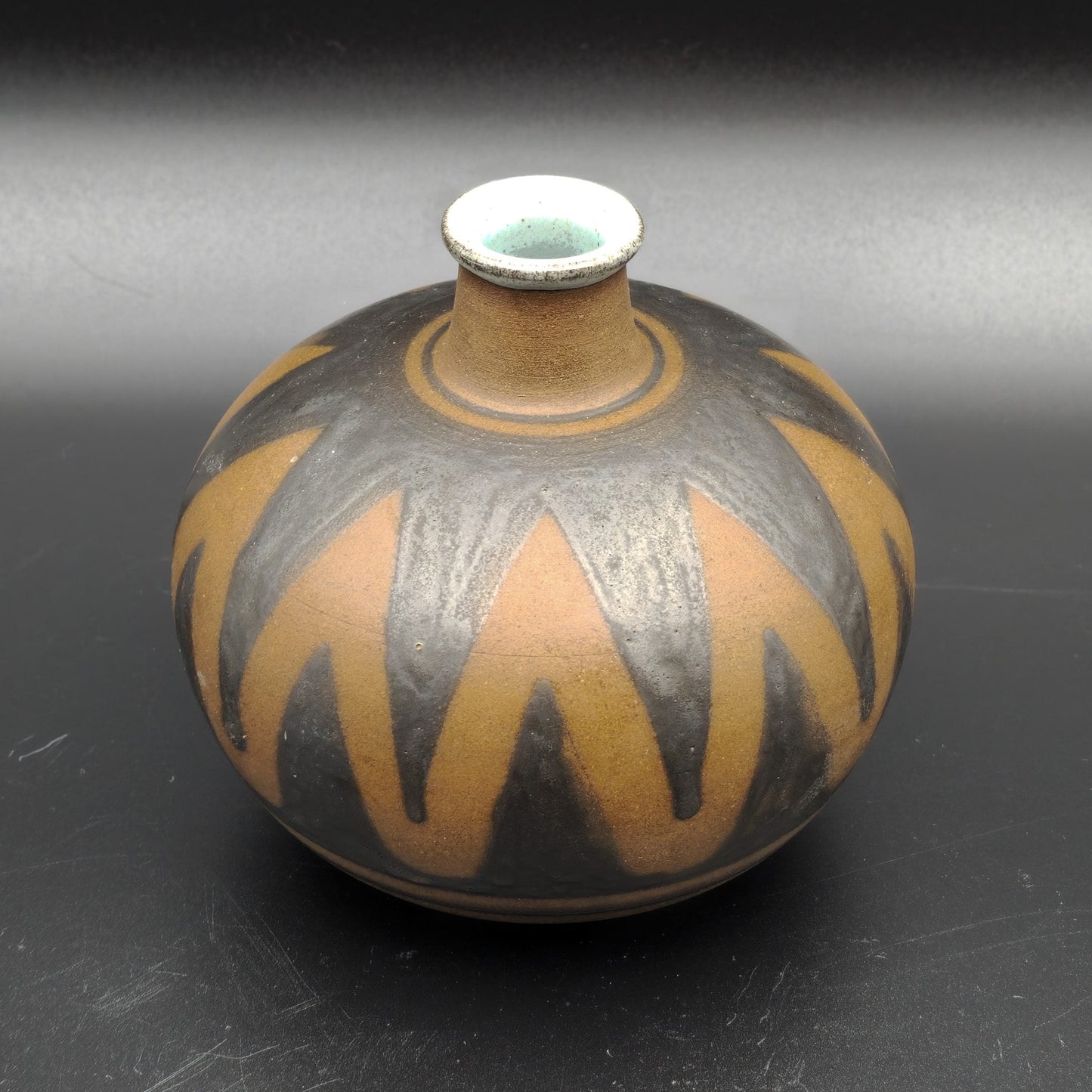 DANISH EINAR JOHANSEN STUDIO CERAMIC BROWN AND BLACK GLAZED STONEWARE VASE | MID 20TH CENTURY Mollaris.com
