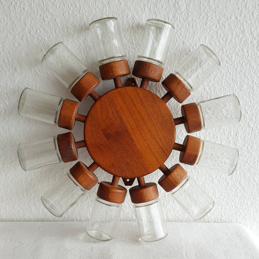 DIGSMED Danish Teak Spice Rack Wheel with 12 Glass Jars Mollaris.com