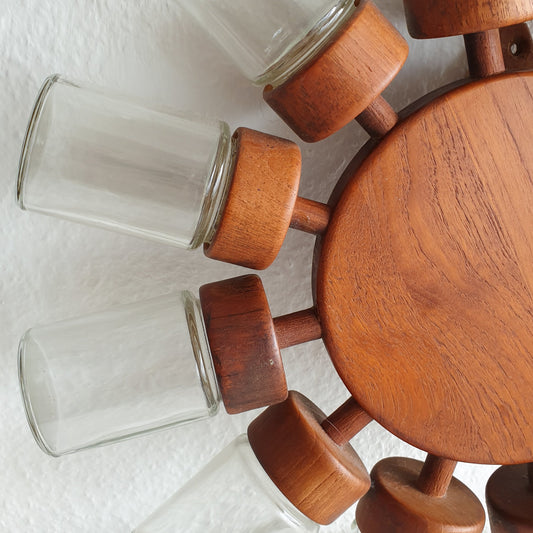 DIGSMED Danish Teak Spice Rack Wheel with 12 Glass Jars Mollaris.com