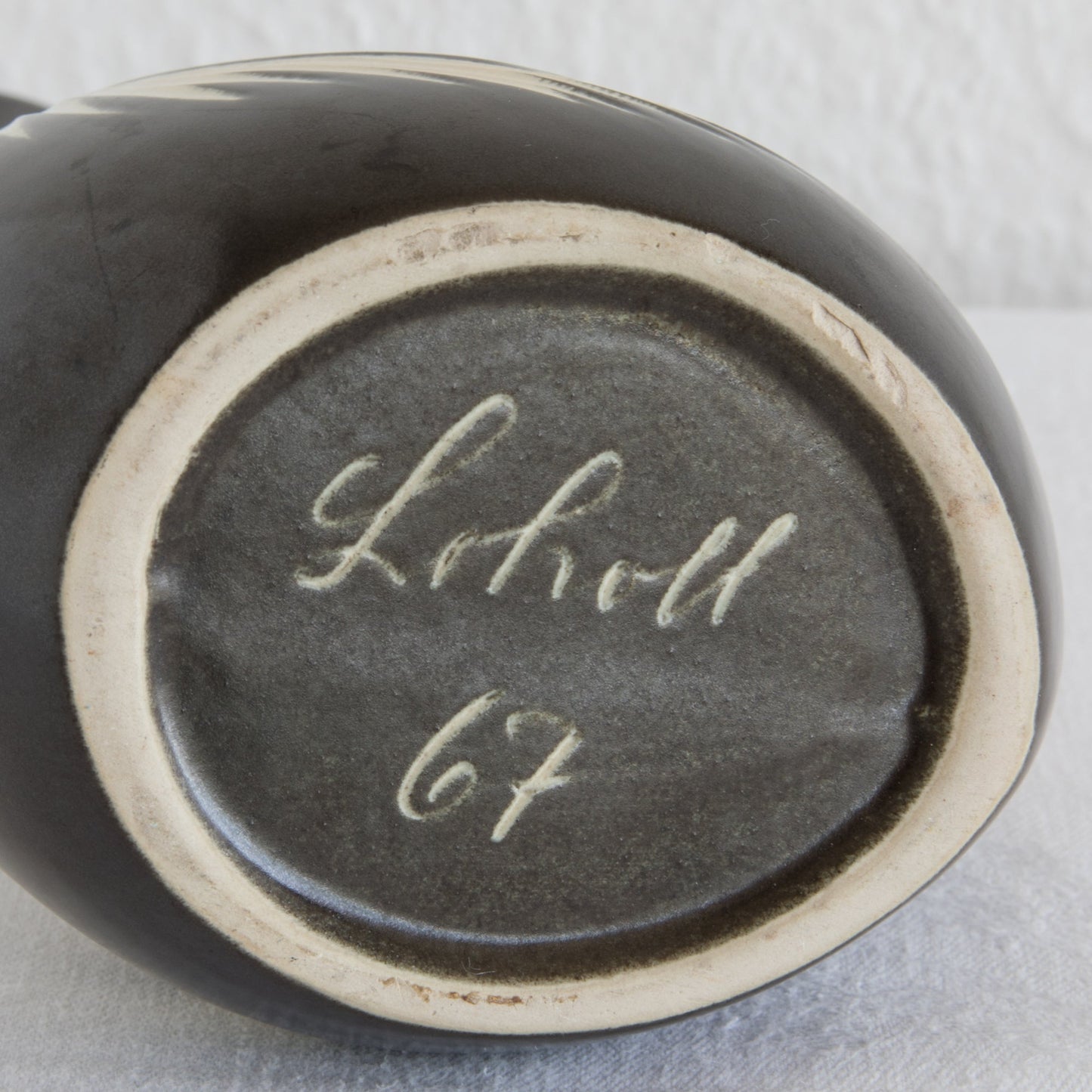 ELISABETH LOHOLT Black Glazed Asymmetrical Ceramic Pitcher Vase Mollaris.com