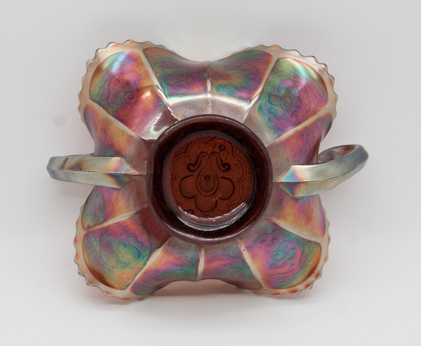 FENTON Carnival Glass Amethyst PERSIAN MEDALLION Bonbon Card Tray Mollaris.com