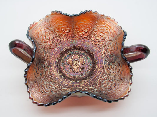 FENTON Carnival Glass Amethyst PERSIAN MEDALLION Bonbon Card Tray Mollaris.com