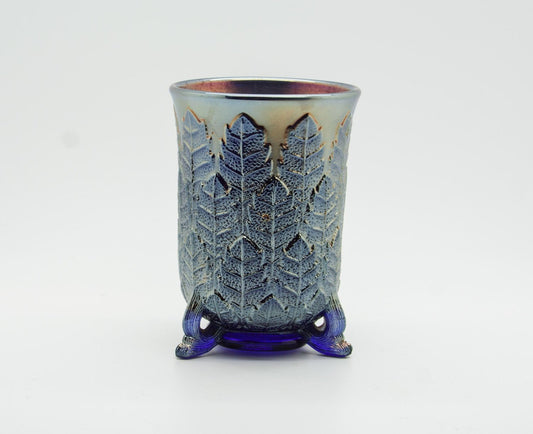 FENTON Carnival Glass Blue LEAF TIERS Tumbler Mollaris.com 