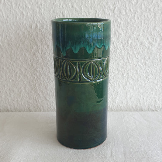 FRATELLI FANCIULLACCI Light Dark Green Drip Glaze Sgrafitto Decorated Ceramic Vase Mollaris.com