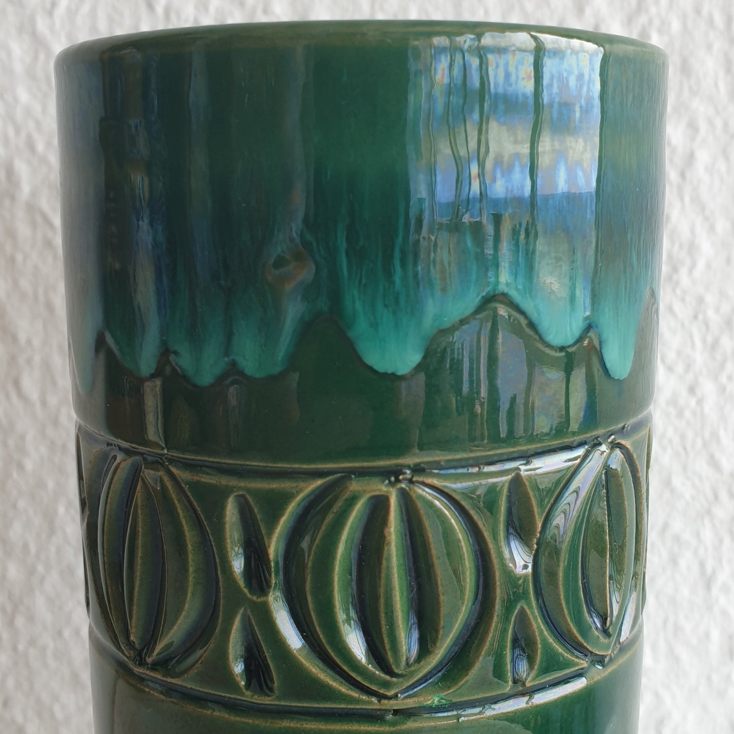 FRATELLI FANCIULLACCI Light Dark Green Drip Glaze Sgrafitto Decorated Ceramic Vase Mollaris.com