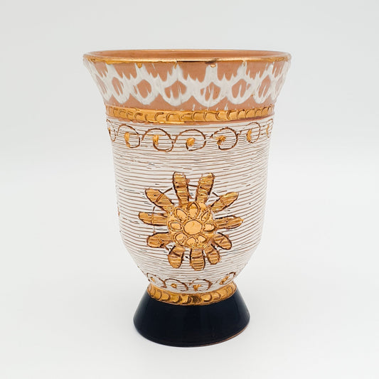 FRATELLI FANCIULLACCI White Gold Black Glaze Sgrafitto Decorated Ceramic Vase Mollaris.com