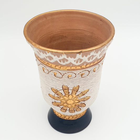 FRATELLI FANCIULLACCI White Gold Black Glaze Sgrafitto Decorated Ceramic Vase Mollaris.com